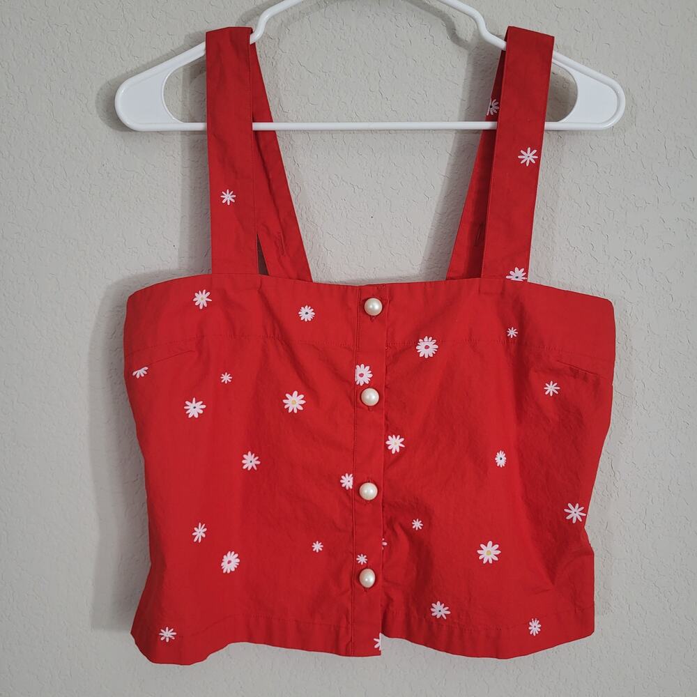 Ban.do Halter Crop Top Womens Small Medium Red Daisy Print Cotton Summer Casual
